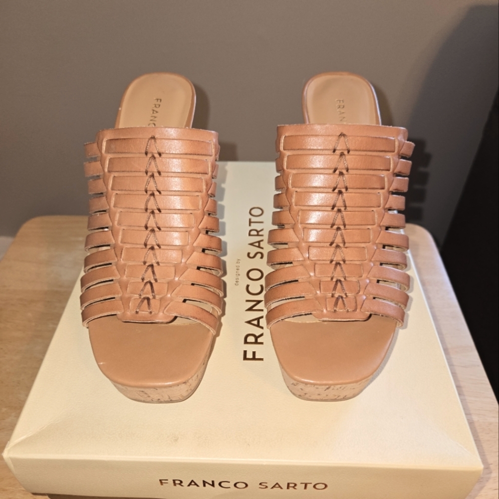 Franco Sarto Tan Women's Slip-On Wedge Sandals